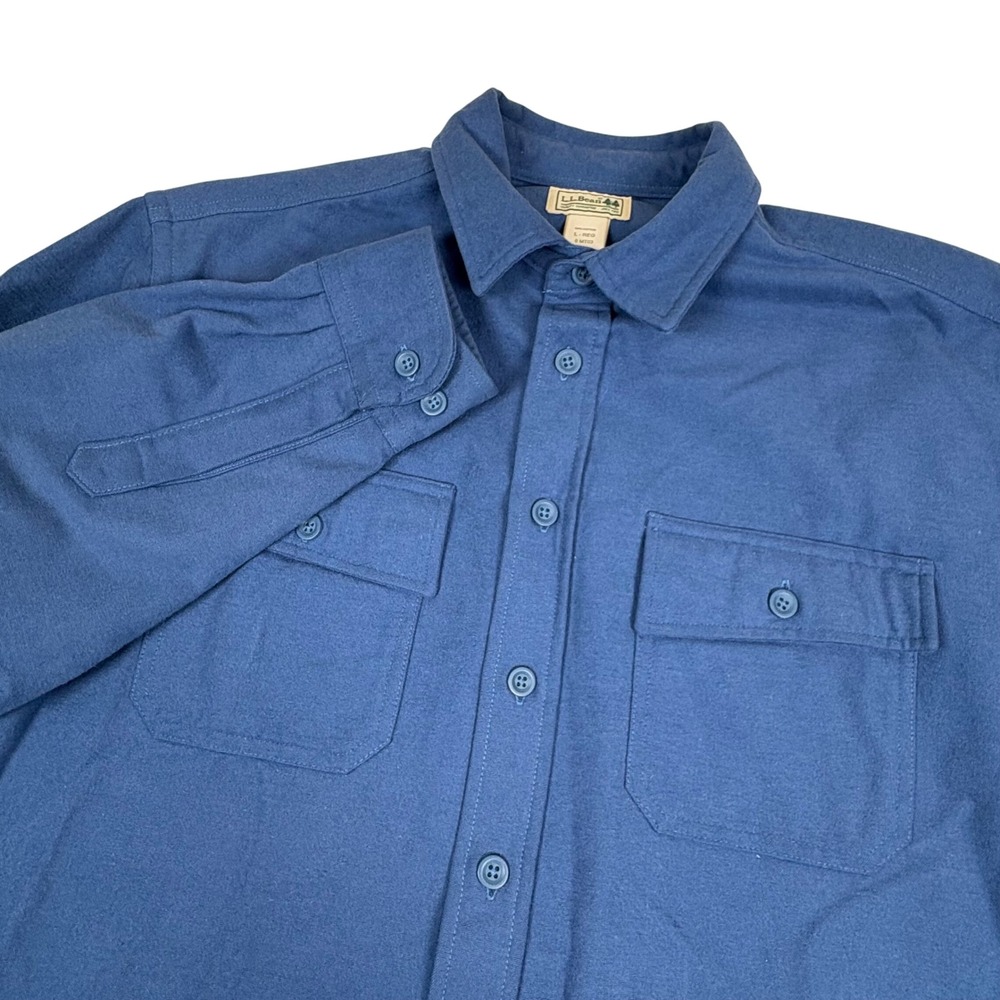 Vtg LL Bean Mens Blue Cotton Flannel Blue Button Down Shirt Long Sleeve Large